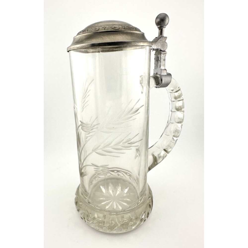 Vintage CLEAR GLASS BEER STEIN BY‎ RASTAL WITH PEWTER LID German  1990